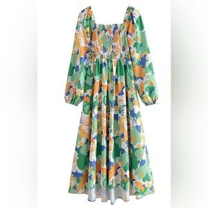 Pink Ripple Abstract Floral Midi Dress Size Small